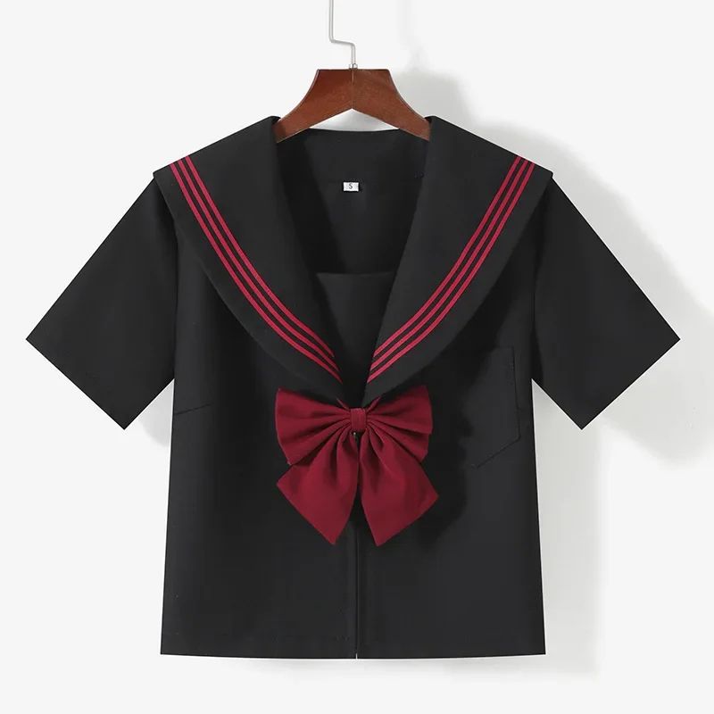 Women's Black Japanese JK Sailor School Uniform Set Classic Anime Cosplay Student Outfit With Pleated Skirt short Sleeve Set s 8899 Lb
