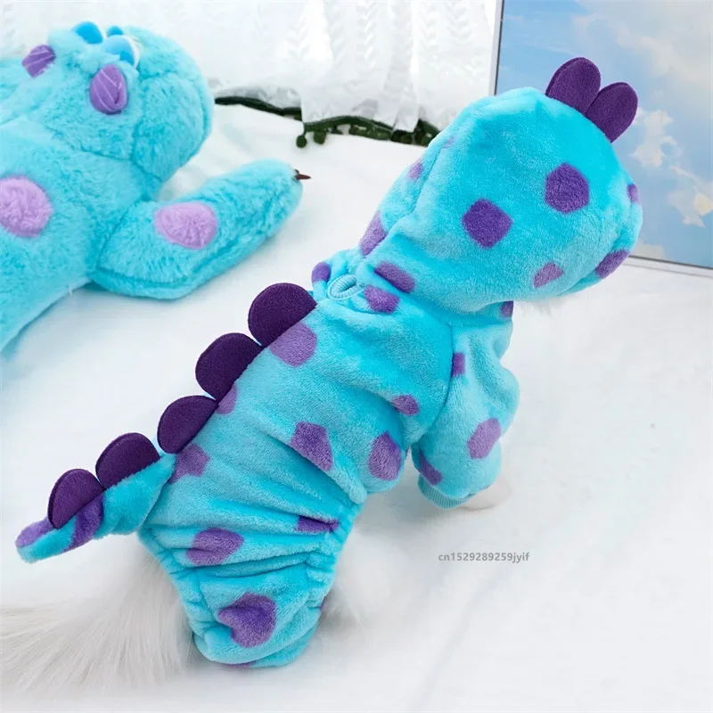Blue Dinosaur Hooded Coat For Dogs, Cats Warm, Thickened Autumn Winter Pet Clothing blue m