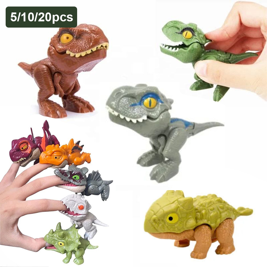 Funny Mini Cartoon Dinosaur Toy Plastic Tyrannosaurus Finger Puppet, Jointed Animal Hand Doll Prop 20pcs Random