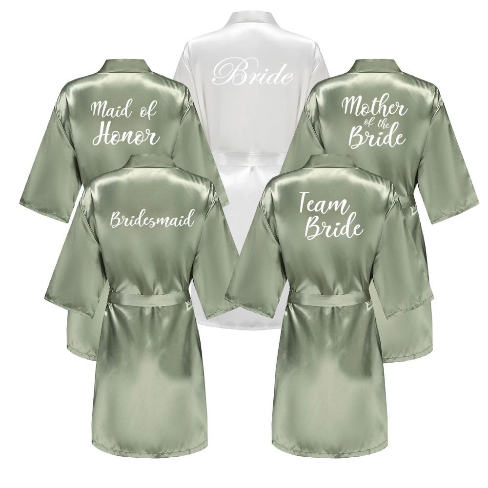 Women's Grass Green Bride And Bridesmaid Satin Robes a m
