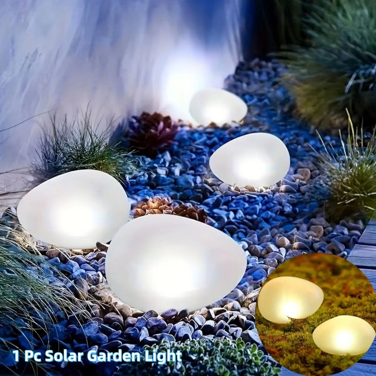 Solar Stone Garden Lights Waterproof Outdoor Rock Spotlights warm Light