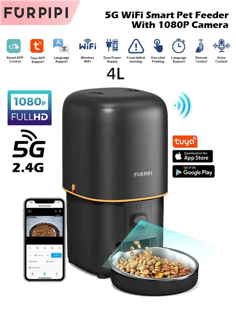 Smart WiFi Automatic Cat Feeder With Camera App Controlled Pet Food Dispenser 4l Wifi 1080p Camera
