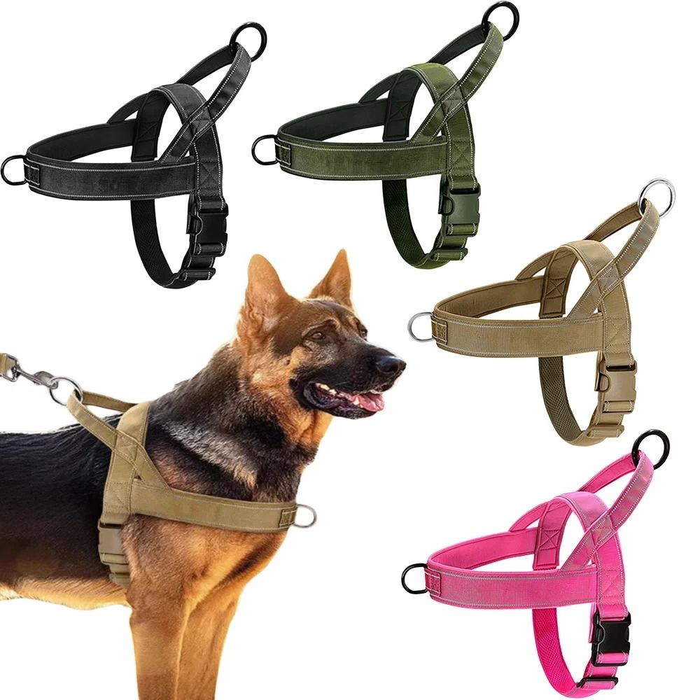 Tactical Dog Harness Adjustable No Pull Dog Harness With Handle And Reflective Straps For Large Dogs army Green s