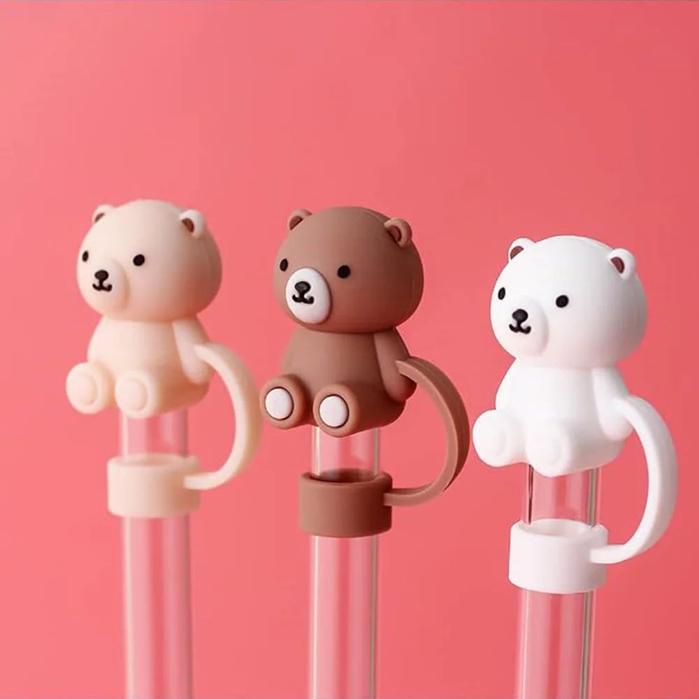 Teddy Bear Stanley Straw Cover 10mm Silicone Straw Cap beige