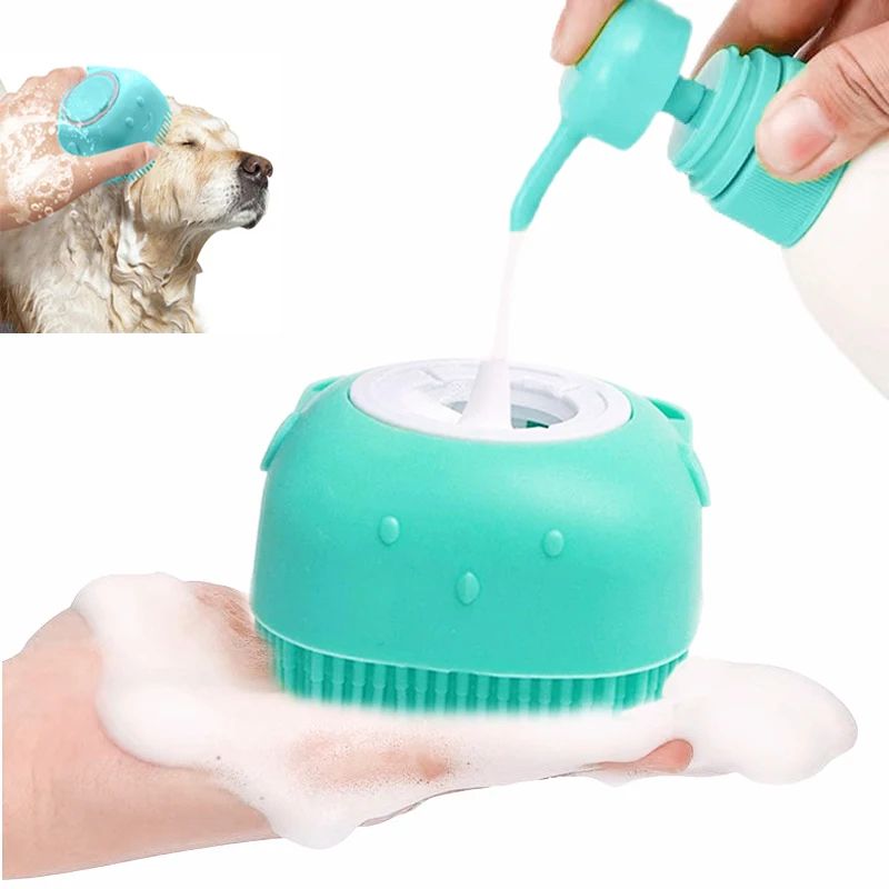 Silicone Pet Bath Brush Massager For Dog And Cat Grooming blue