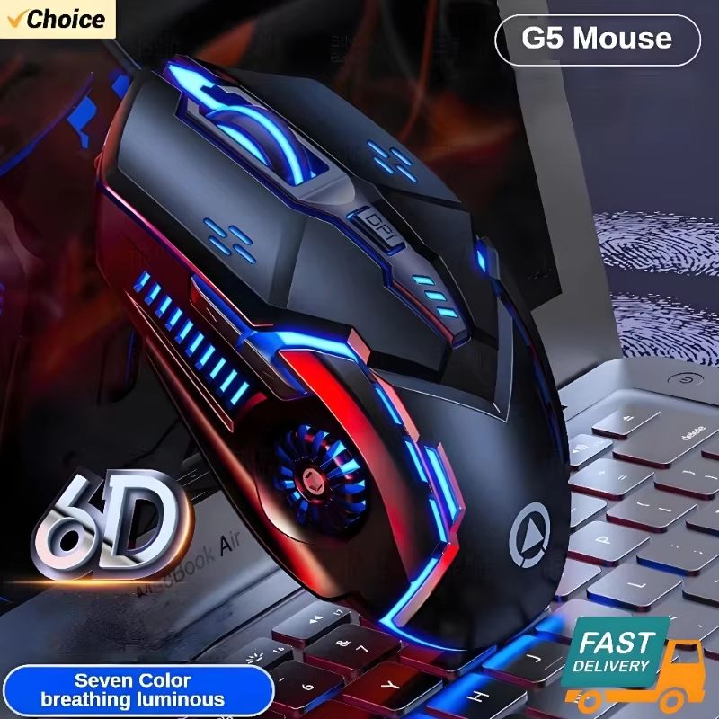 G5 Backlit Wired Gaming Mouse 6 Key Macro Programmable RGB Gaming Mouse For PC And Laptop black Button Sounds