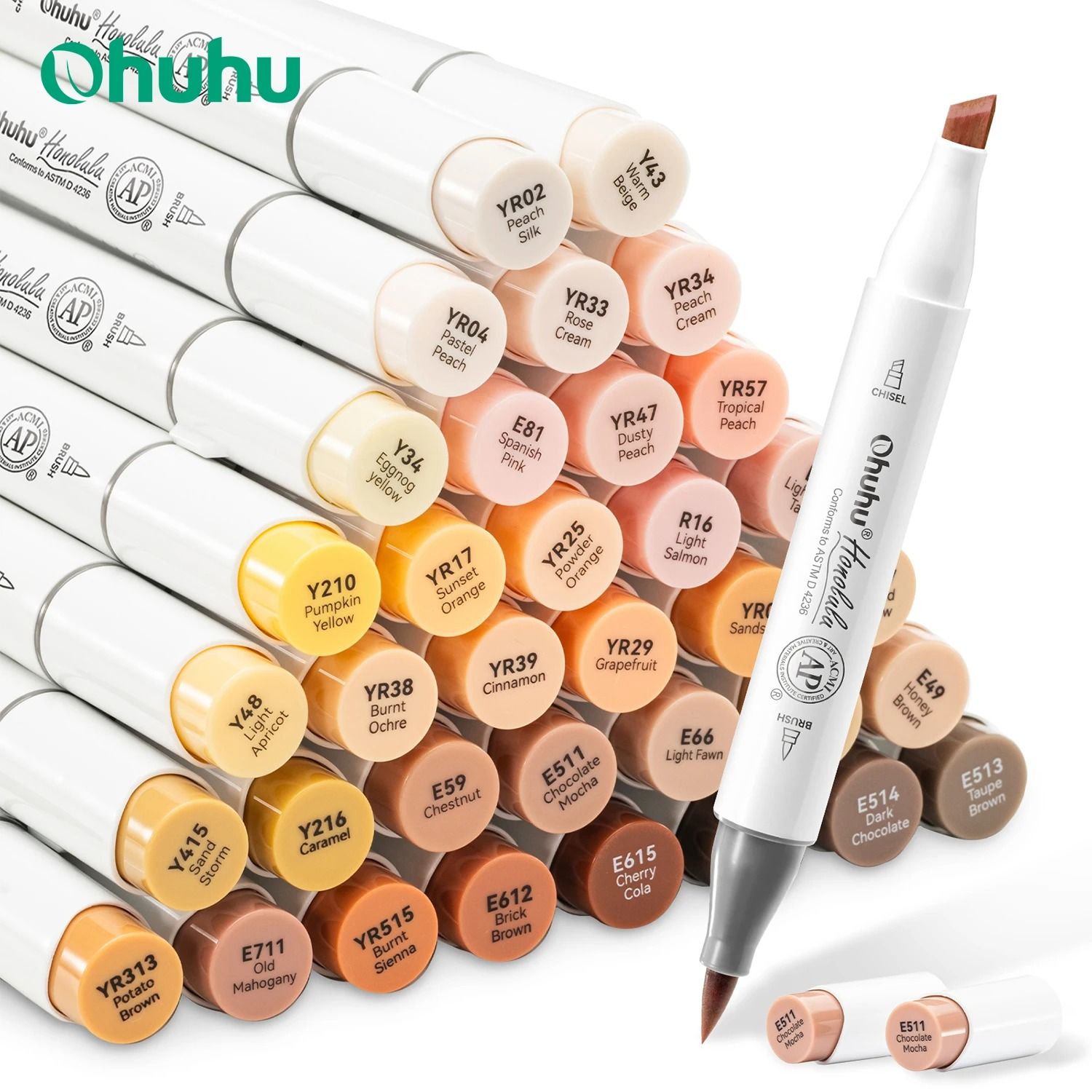 Ohuhu Honolulu 36 Skin Tone Marker Set Refillable Professional Portrait Markers brush Fine 36 Colors