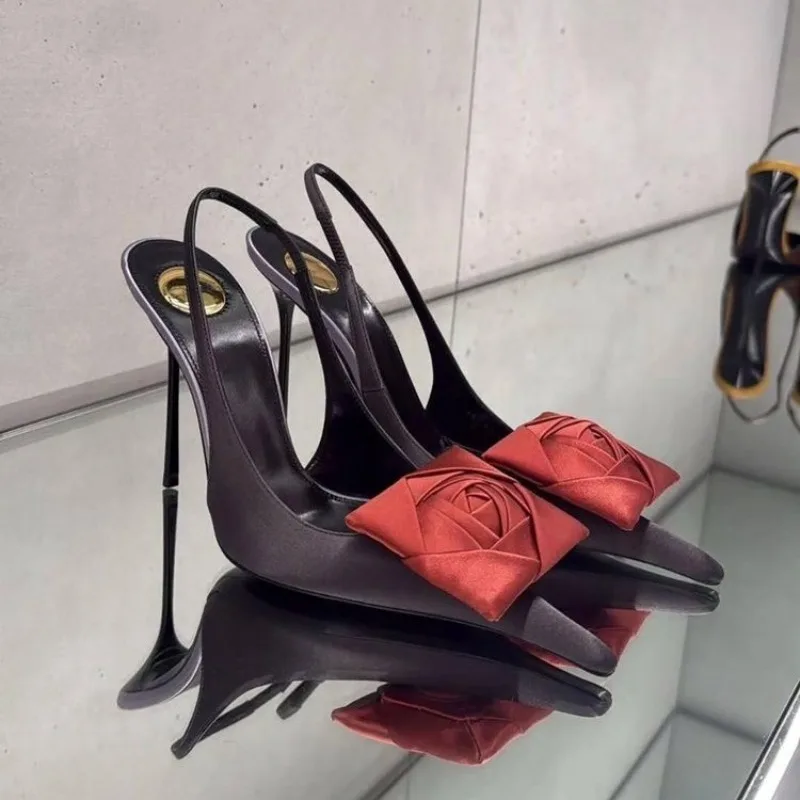 New Summer Women's Floral Office High Heels Sexy Banquet Sandals Designer Pointed Toe Dresses Comfortable Sandals for Women