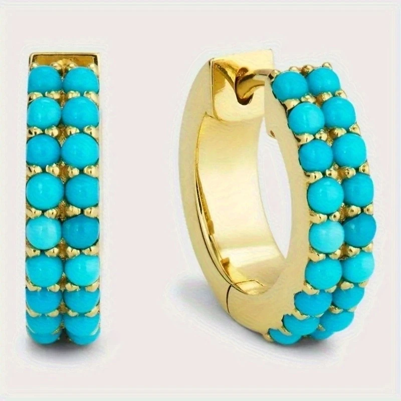 Vintage Elegante Eingelegte Synthetische Türkis-Creolen für Damen im Bohemian-Stil, Modischer Schmuck für Bankette und Urlaub