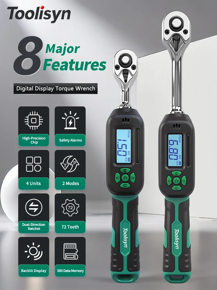 Digitaler Drehmomentschlüssel 1/4 3/8 1/2 Zoll Antrieb 0,6-400N.m ±2% Genauigkeit LED-Anzeige Mehrfache Warnungen für Auto Motorrad Fahrrad Reparaturwerkzeug
