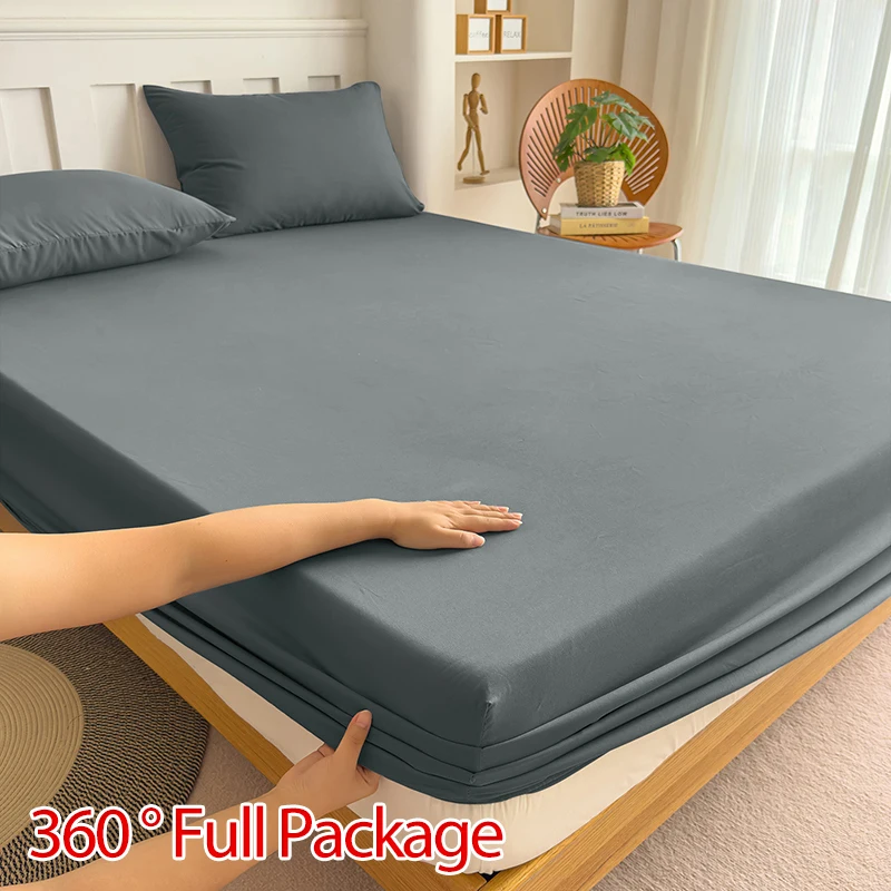 90/120/150/180x200 Spannbettlaken mit Gummiband Einfarbiger Matratzenschoner für Einzel-, Doppel- und Kingsize-Betten 100% Polyester Image