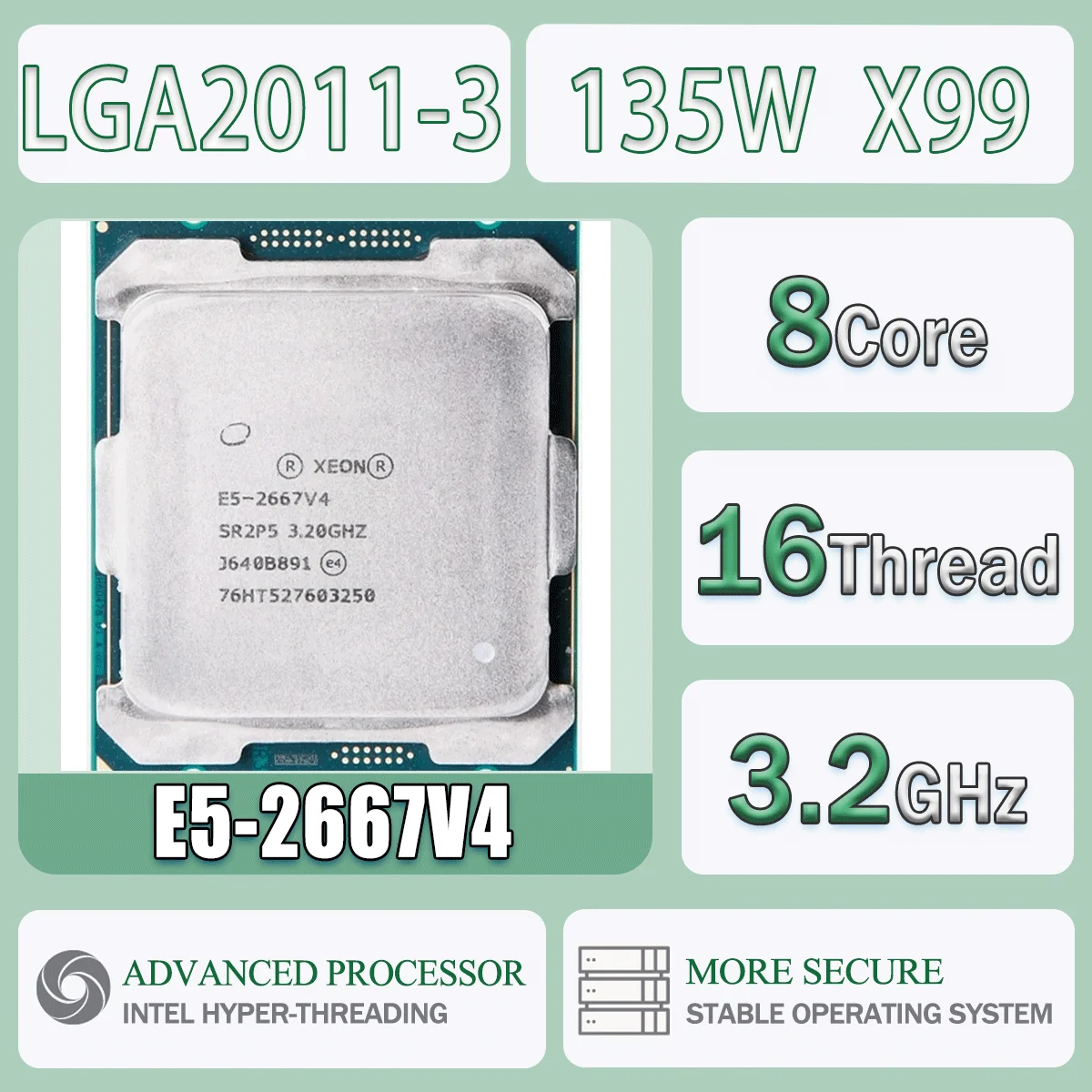Intel Xeon E5-2667V4 3,2 GHz 8 Kerne 16 Threads 135 W E5 2667V4 Computer CPU Server E5 2667 V4 Paket LGA 2011-3 für X99 SR2P5