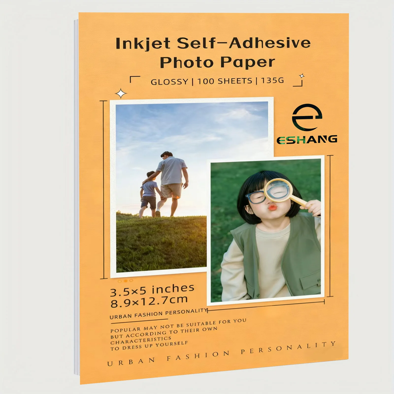 3,5''x5'' Selbstklebendes Fotopapier 3,5 x 5 Zoll Glänzendes Aufkleberpapier für Tintenstrahldrucker 100 Blatt 135 g/m² 36Ib Image