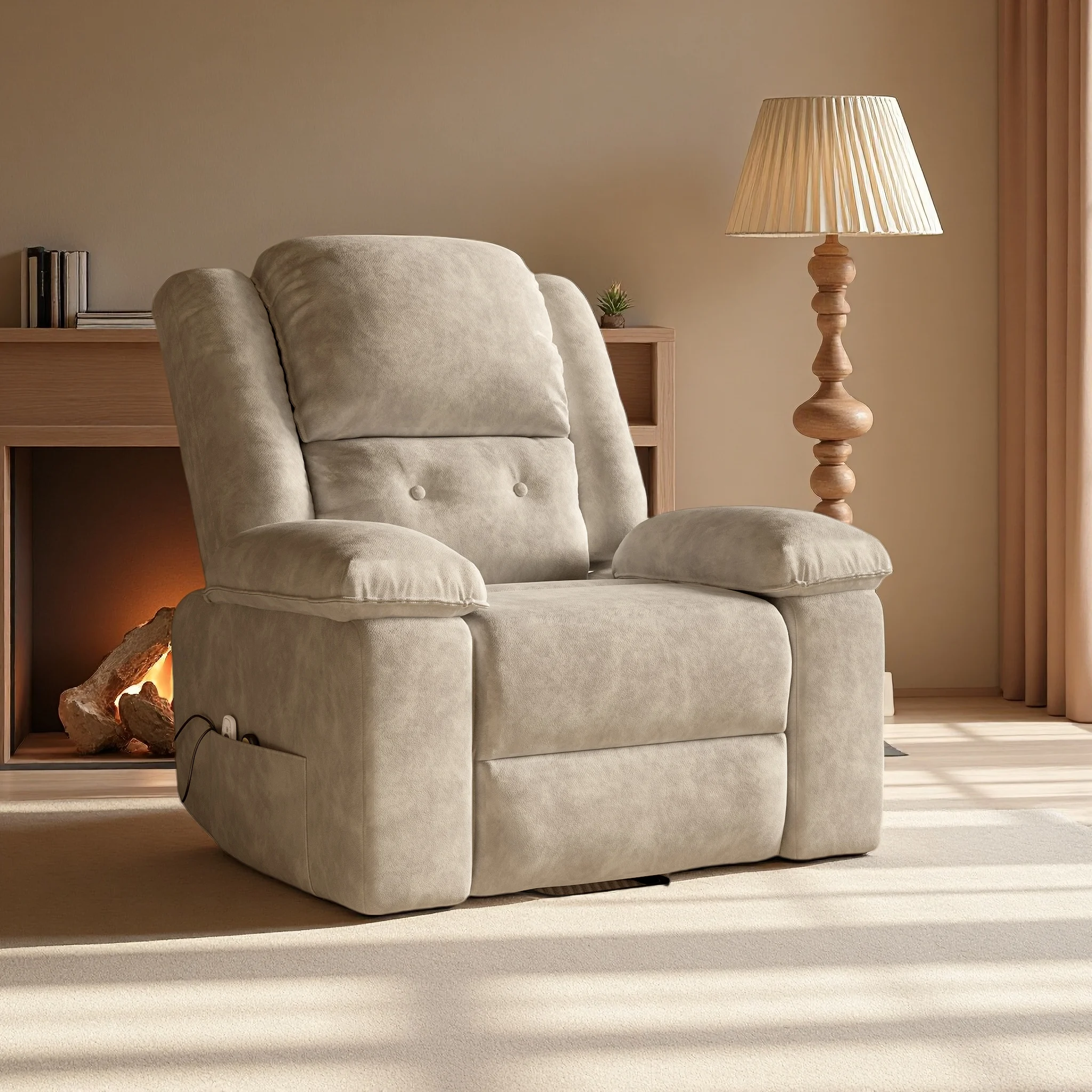 Elektrischer Massagesessel, höhenverstellbarer Sessel, Liegesessel mit Fußstütze, Wohnzimmer-Loungesessel, verstellbarer Neigungswinkel, braun Image