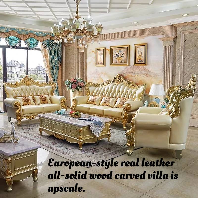 Luxuriöses Modernes Sofa aus Echtleder, Nordisches Eck-Gartensofa, Sessel, Puff, Wohnzimmermöbel-Set