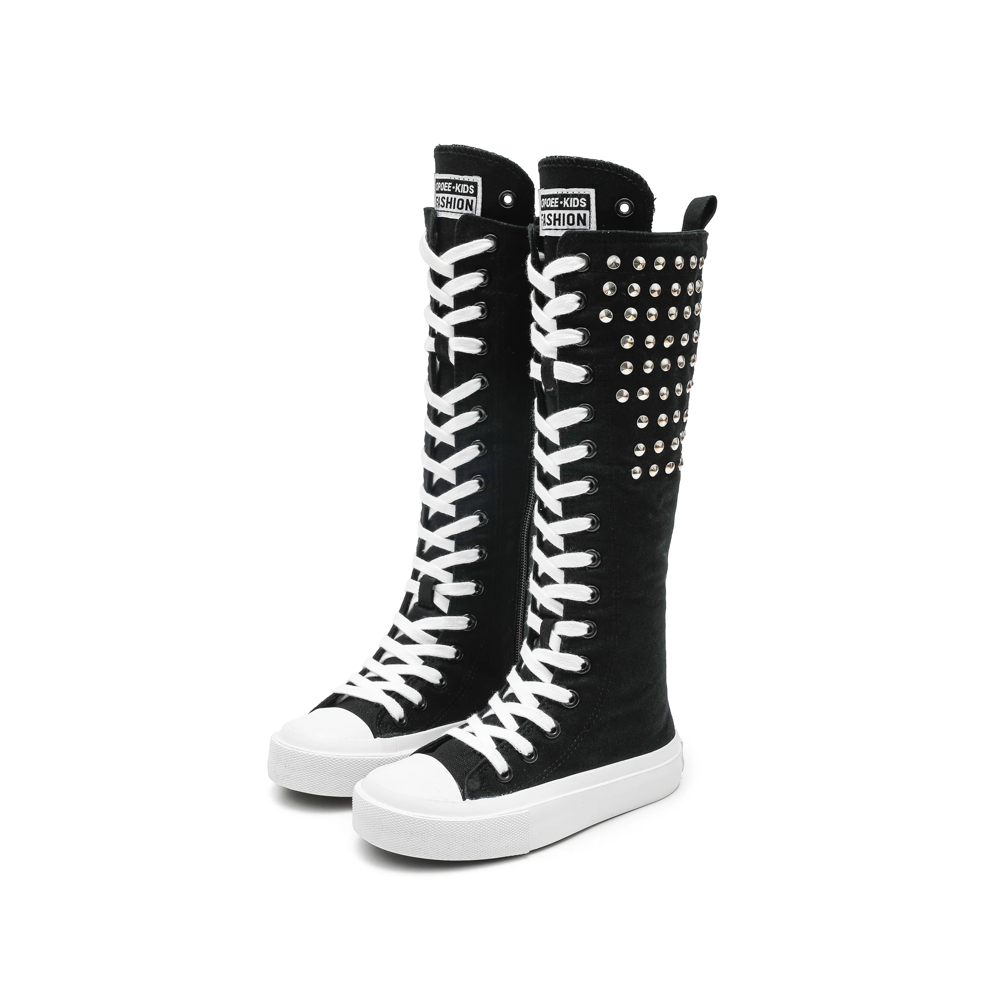 Modische, atmungsaktive, hoch geschnittene Kinderschuhe aus Canvas mit weicher Sohle, karierte Jungen- und Mädchenstiefel, Schnürschuhe aus Stoff, Kinderschuhe