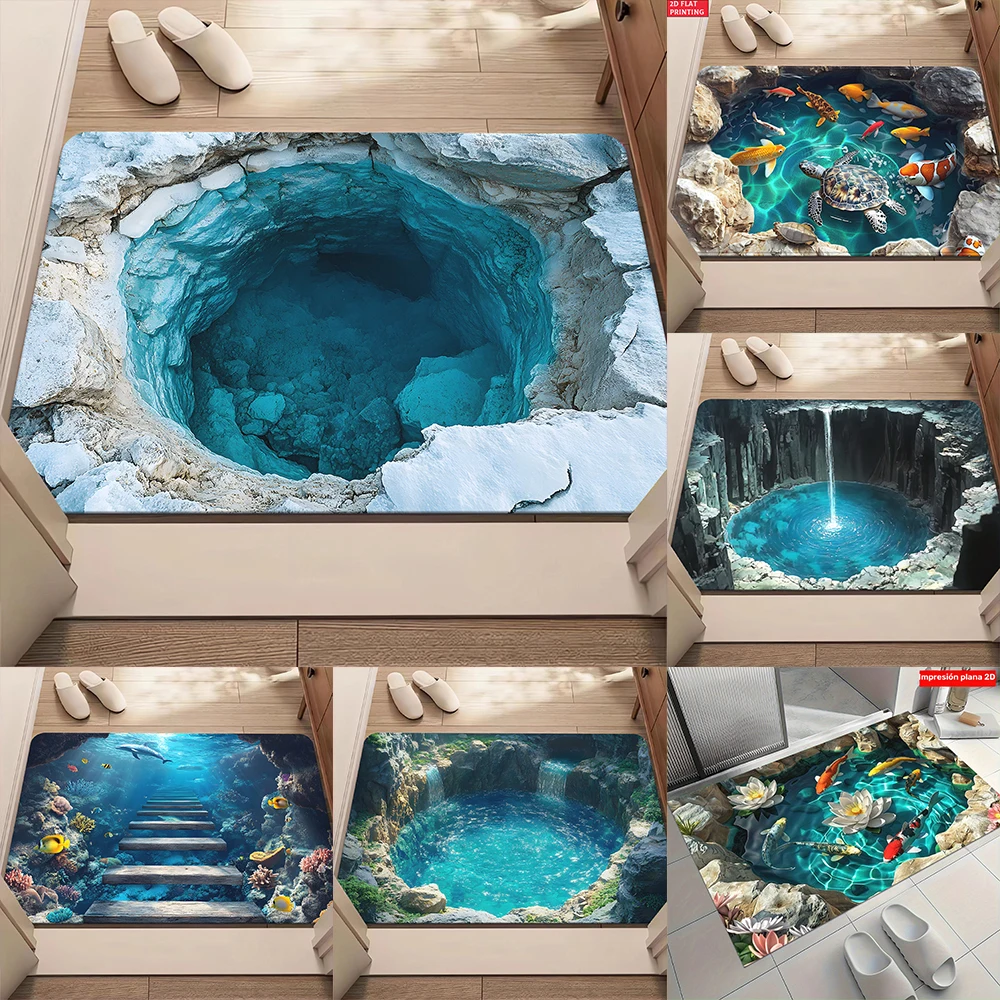 2D Flat-1pc 3D Doorway Floor Mat Collection , Suitable for entrance, kitchen, living room, rectangular carpet decoration.