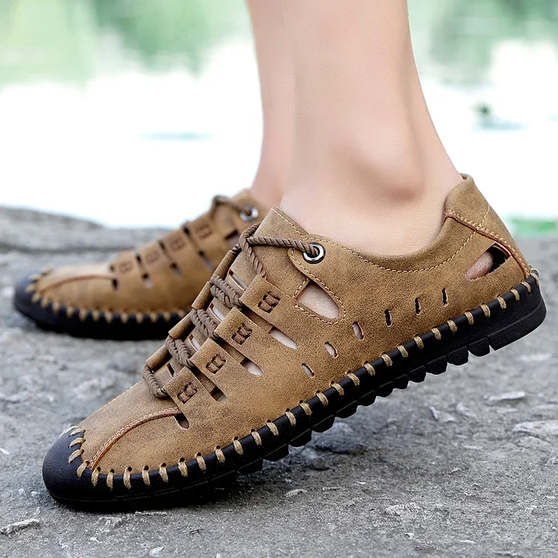Herren-Ledersandalen, Lässige Bequeme Outdoor-Schuhe, Casual Strand-Wanderschuhe, Sommer, 2026 Herrenschuhe Sommer-Wasserschuhe Image