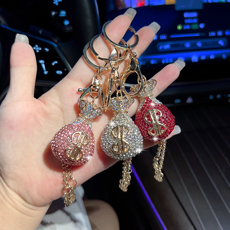 Kreative Kristall Geld Tasche Auto Schlüsselbund Exquisite Diamant Set Tasche Anhänger Metall Schlüsselbund Geschenk Zubehör Image