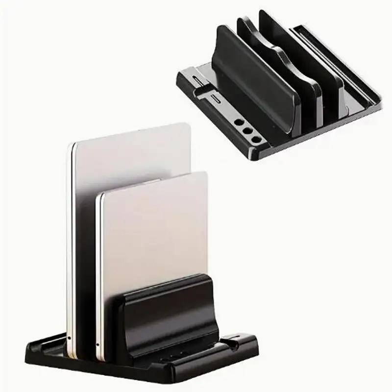 Vertikaler Laptop-Ständer mit zwei Schächeln, verstellbarer doppelter Desktop-Notebook-Halter, platzsparend für MacBook, HP, Dell, Chromebook, iPad Image