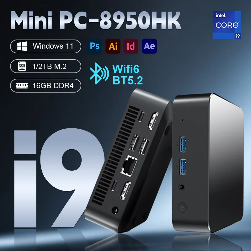 Mini PC Windows 11 Intel Core i9 8950HK, PC Windows 11 Pro, Intel UHD Graphics, Ethernet 10/100/1000 Mbps, ordinateur de bureau