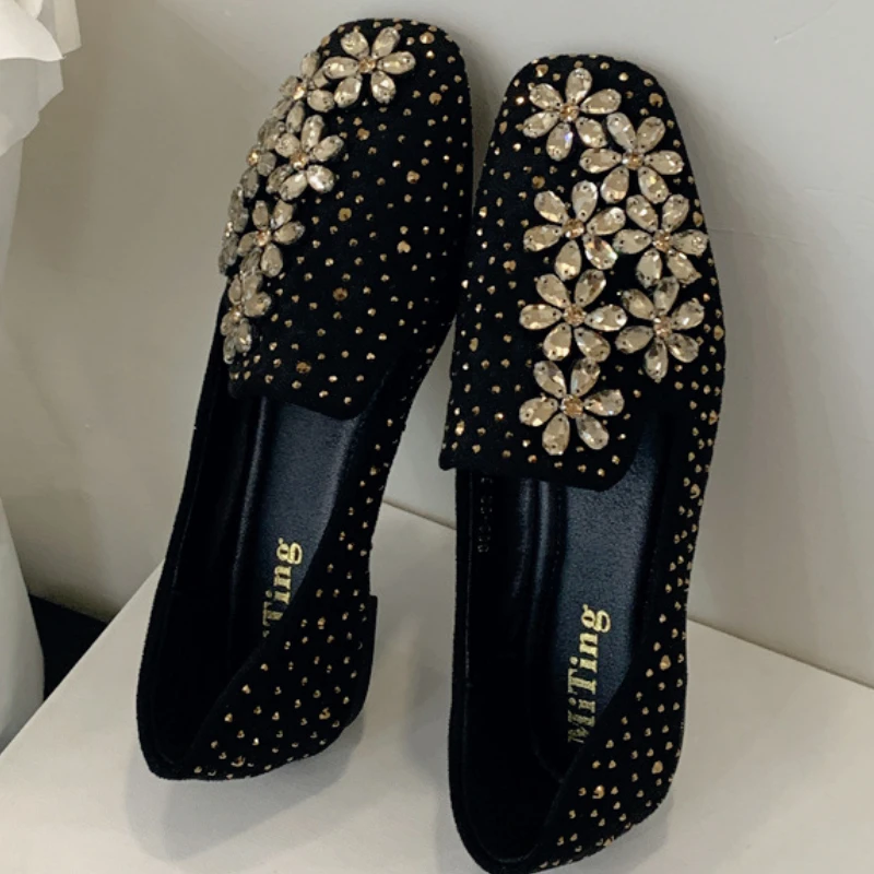 Luxury Rhinestone Decoration Brand Mary Janes Fashion Soft Ballet Flats Elegant Office Shallow Shoes for Women Zapatos De Mujer