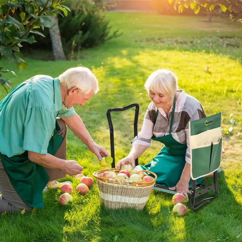 Tabouret de Jardin Pliable agenouilloir de Jardin siège Jardinage avec Coussin Pochette Rangement Outils Vert