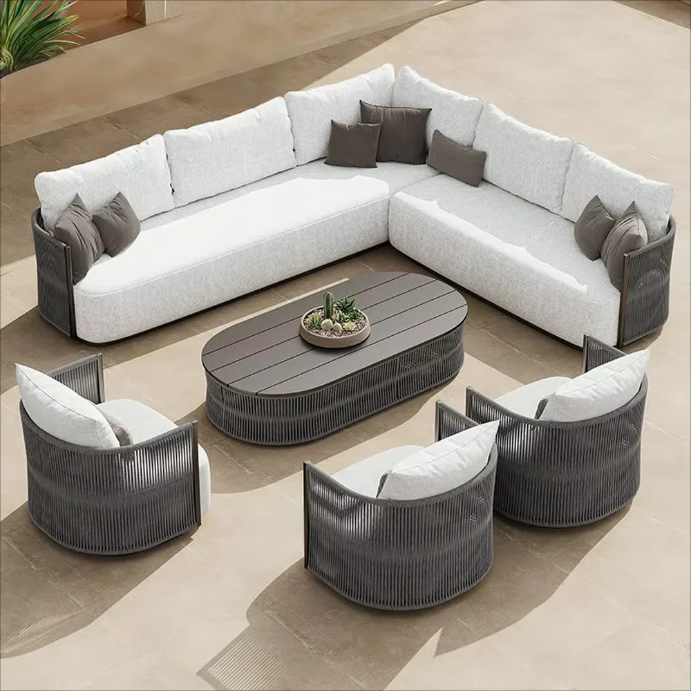 Modernes Design Massivholz-Rattan-Liegesofa-Set mit Metallmaterial für den Außenbereich Gartenmöbel Image