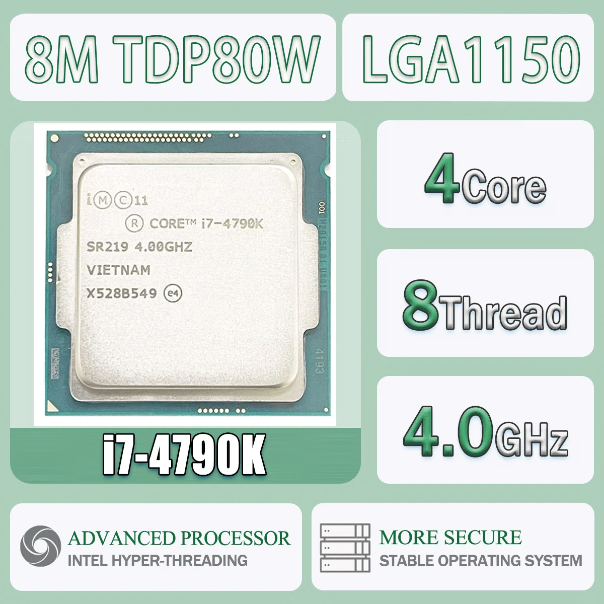 Intel Core I7-4790K 4,0 GHz 4 Kerne 8 Threads 8M TDP88W I7 4790K Computer CPU Prozessor Server FC-LGA12C LGA 1150 Image