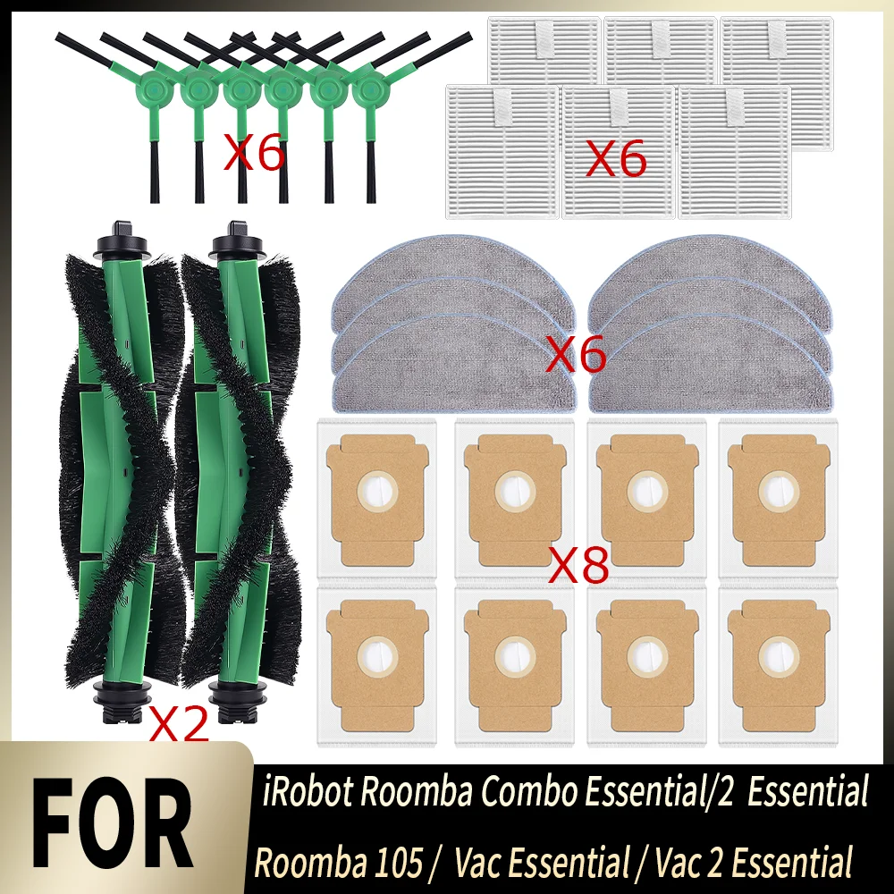 Kompatibel mit iRobot Roomba Combo Essential / 2 Essential / Roomba 105 Combo Hauptbürste, Seitenbürste, HEPA-Filter, Wischmopp, Staubbeutel, Ersatzteile Image