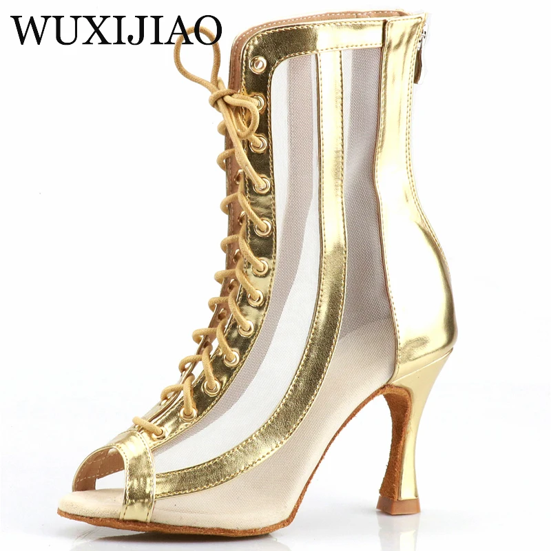 WUXIJIAO hohe stiefel Latin dance schuhe damen high heels silber gold schwarz drei-farbe komfortable salsa schuhe partei sandalen