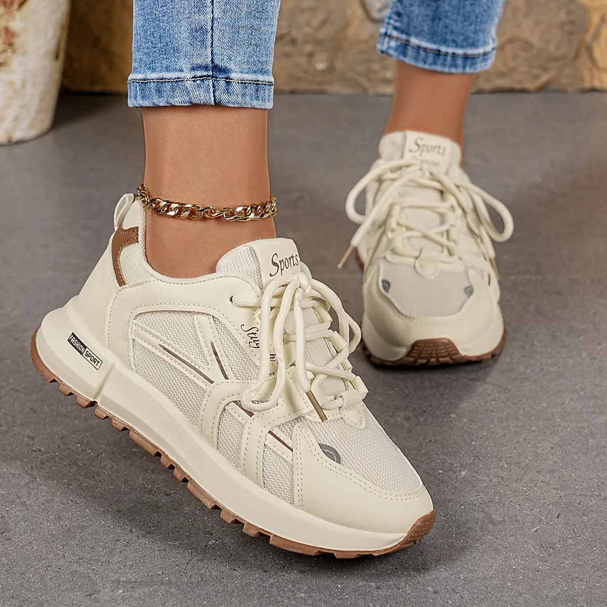 2025, neue bequeme und stilvolle Damenschuhe: Elegante, einfarbige, sportliche Freizeitschuhe mit runder Spitze für Frühling und Herbst