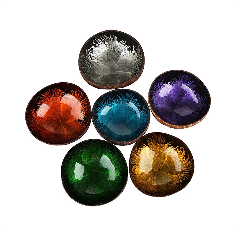 Natürliche Coconut Shell Schlüssel Süßigkeit Schüssel Tabelle Schlüssel Obst salat Schüssel Coconut Schüssel Tinte Kreative Ornament Baby Snack Suppe Schüssel Image