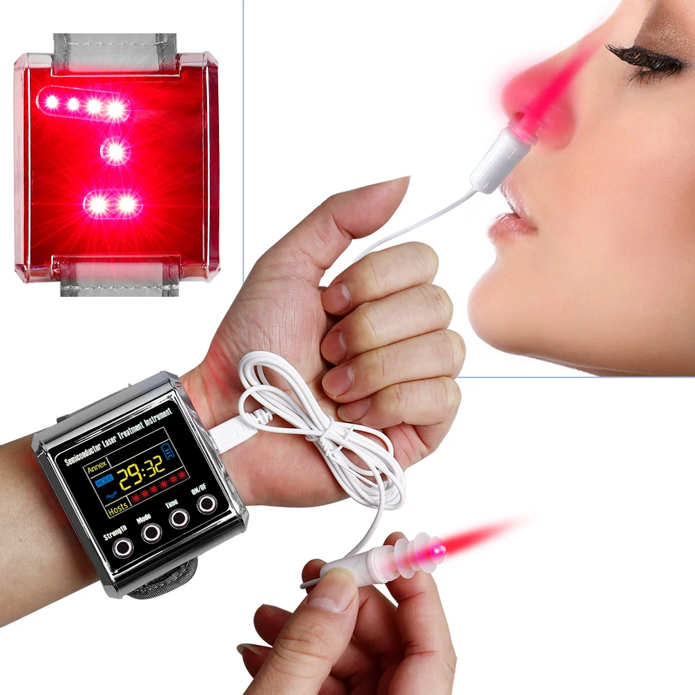 650 nm LLLT-Lasertherapie-Armbanduhr zur Behandlung von Rhinitis, Sinusitis, Cholesterin, Bluthochdruck, Zerebraldiabetes, Thrombose, Physiotherapie Image