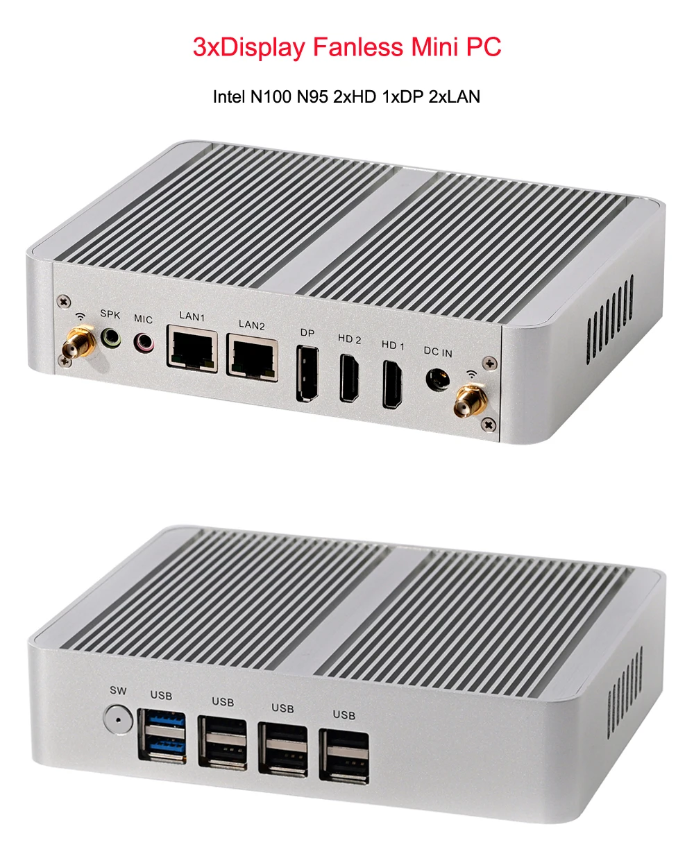 N100 N95 Intel Alder Lake-N Quad Core Fanless Mini PC 3xDisplay 2xHD 1XDP 2xLAN Windows 11 Desktop Office Computer Nuc 16G DDR4