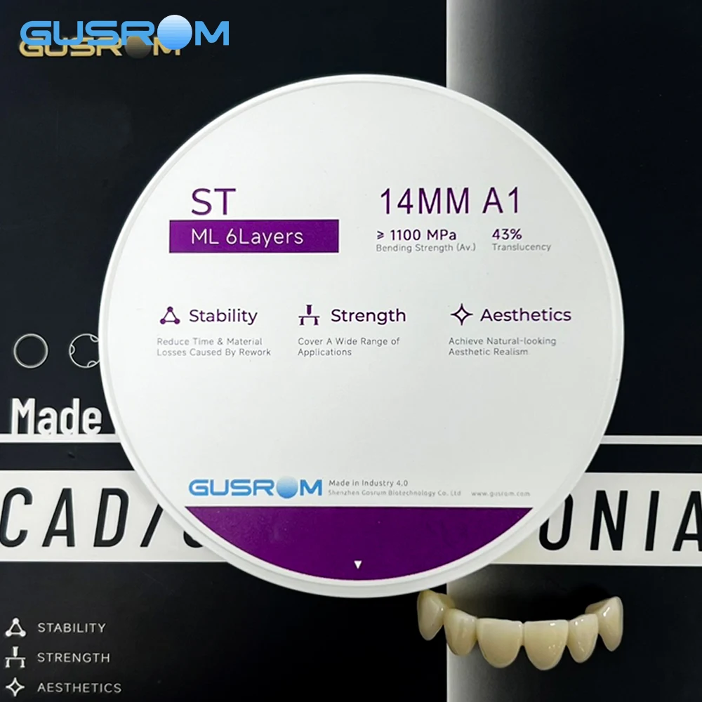 Mehrschichtige Zirkonoxid-Blöcke Dental-Keramik CAD CAM 98mm Scheibe ST Hochfeste Voreingefärbte A1 A2 A3 Vita-Farbe für Kronen und Brücken Image