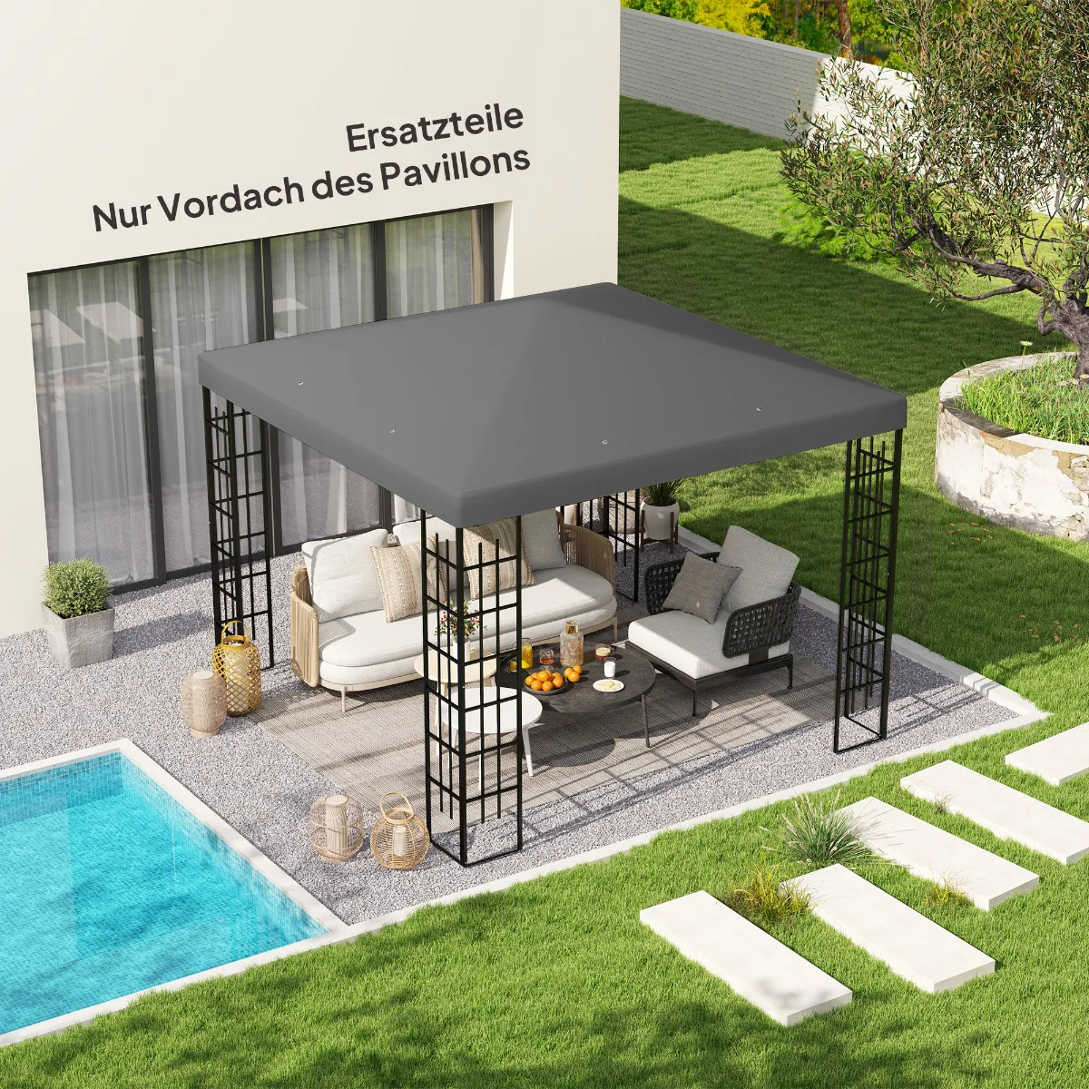 Telo di Ricambio per Gazebo 3x3m Grigio Scuro | Tessuto Oxford Impermeabile 370g/m², Copertura per Gazebo da Giardino