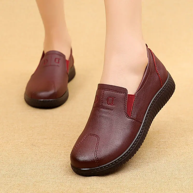 Frauen Echtes Leder Schuhe Frühling Herbst Braun Weibliche Casual Schuhe Schwarz Mom Damen Gemütliche Klassische Freizeit Loafer Schuhe Image