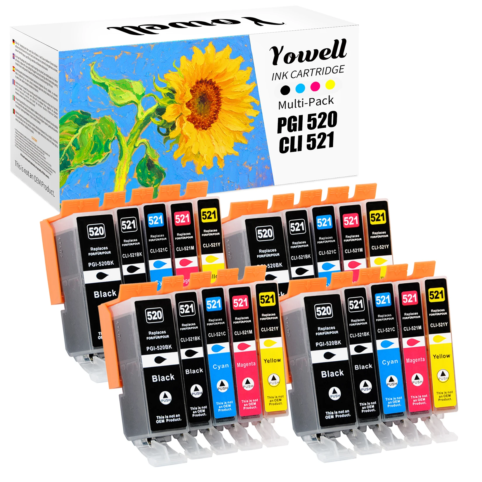 Yowell PGI-520 CLI-521 Tintenpatronen kompatibel mit Canon PGI-520 CLI-521 Pixma iP3600 iP4600 iP4700 MP540 MP550 MP560 MP620 Image