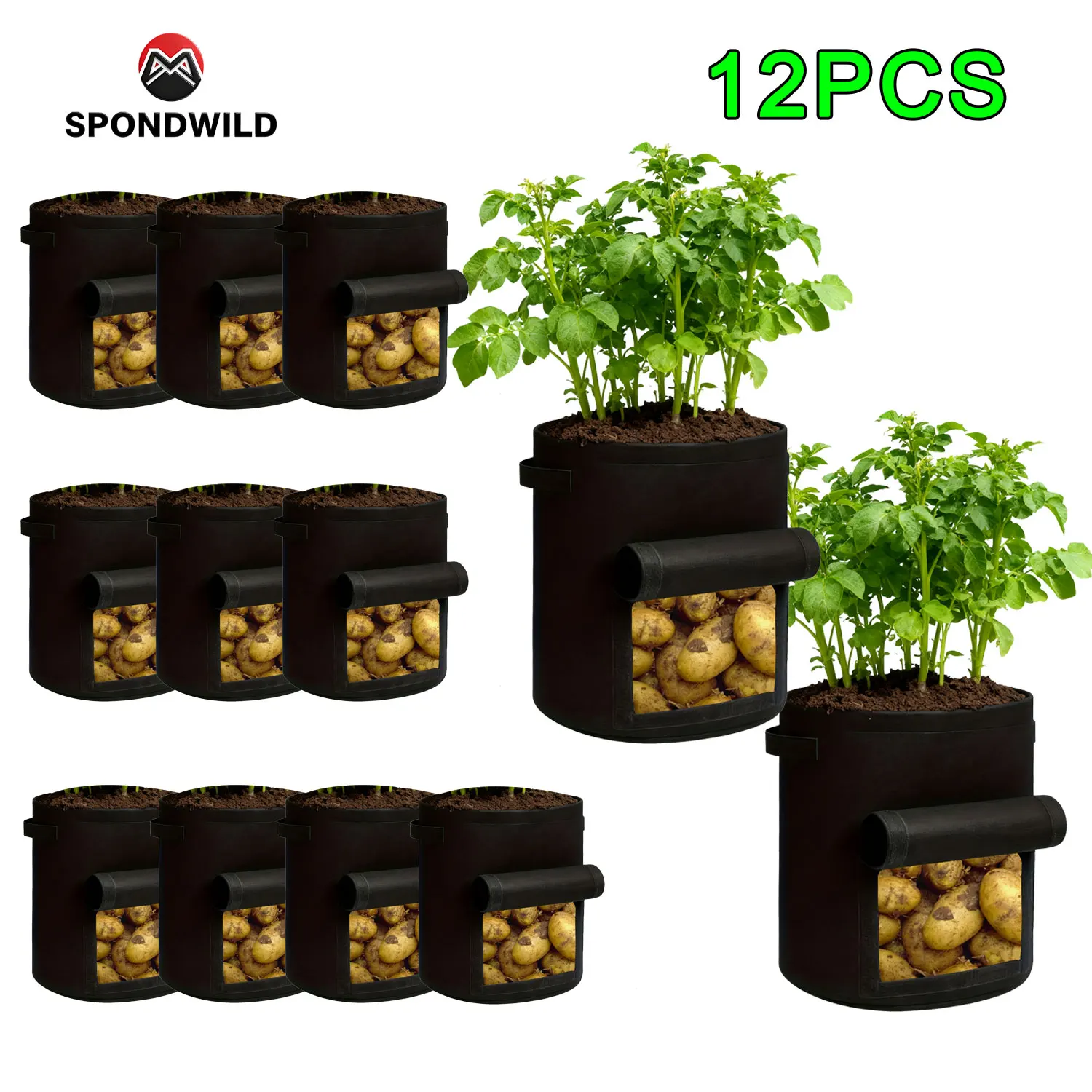 SPONDWILD 12 pezzi 5 galloni sacchetti per coltivazione di piante tessuto non tessuto addensato giardino serra vaso di patate sacchetti per coltivazione di ortaggi