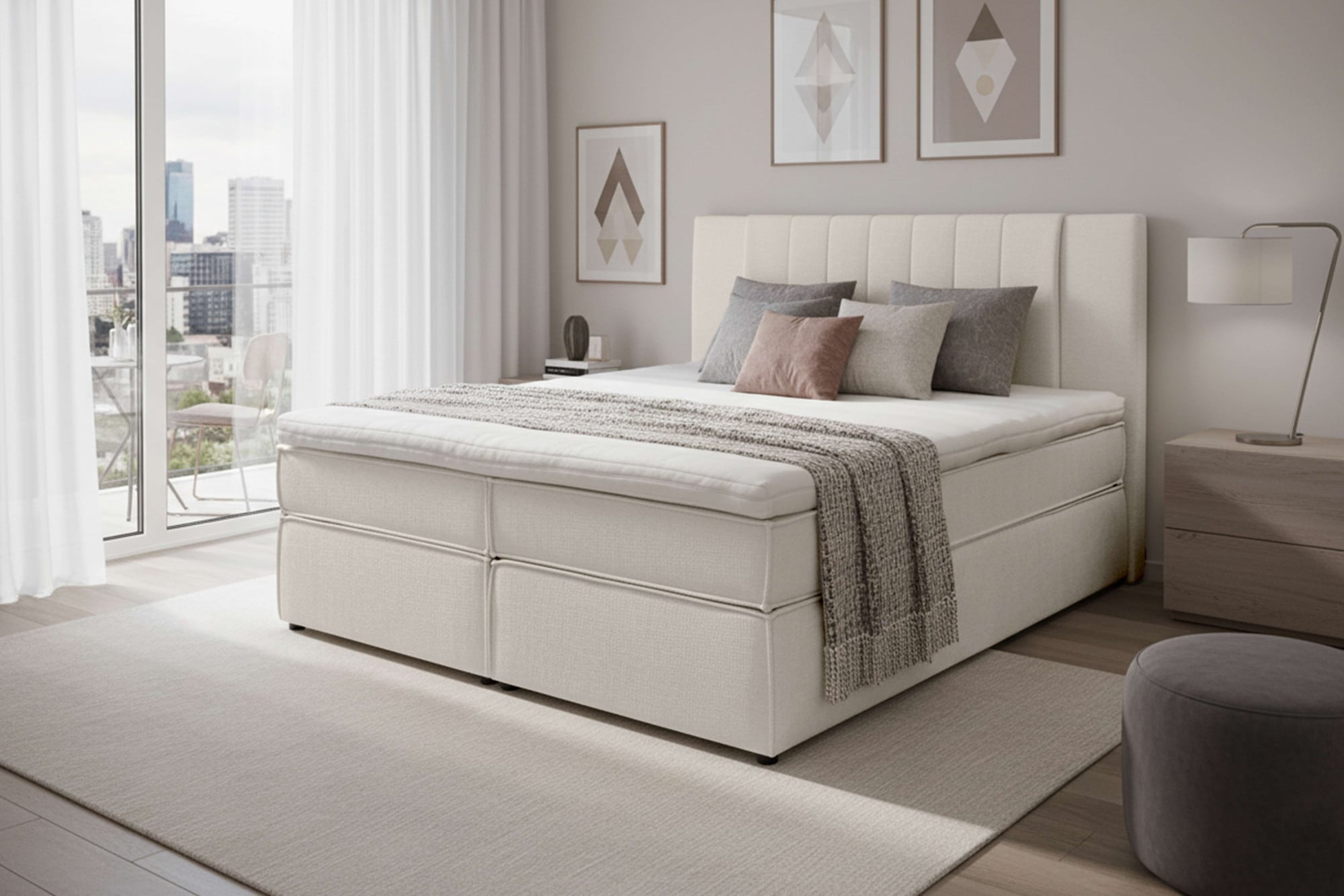 Boxspringbett HOME AFFAIRE "Bellissimo, Doppelbett, Polsterbett, Federkernbett, Komforbett", taupe, B:185cm L:215cm, 100% PES, Komplettbetten, Boxspringbett, inkl. 9cm Topper, 5-Zonen-Taschen-Federkernmatratze, Härtegrad 3 Image