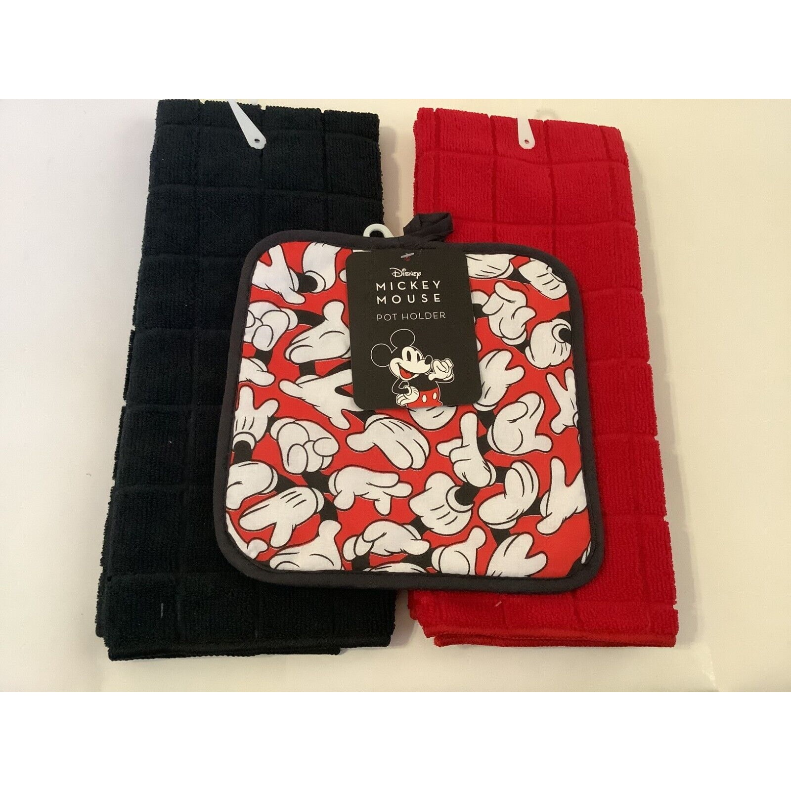 Disney Kitchen | Disney Mickey Mouse Potholder & 2 Pc Kitchen Towel Set - Nwt - | Color: Black/Red | Size: Os