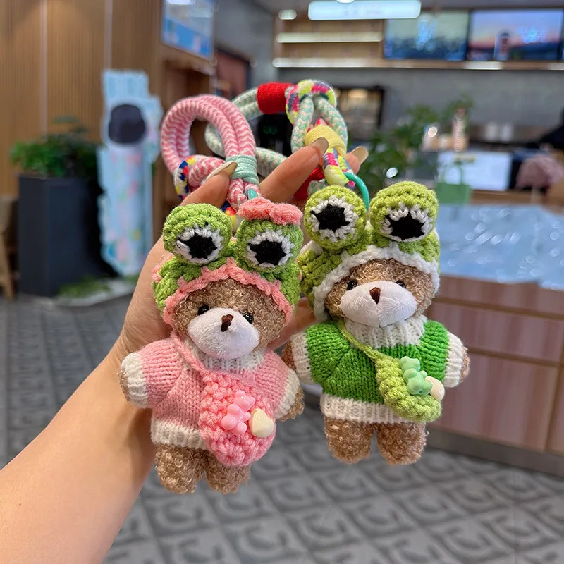 Portachiavi Orsetto Peluche con Fascia per Capelli a Forma di Rana Ciondolo Creativo per Borsa Portachiavi Orsetto in Maglia Lavorata a Uncinetto alla Moda