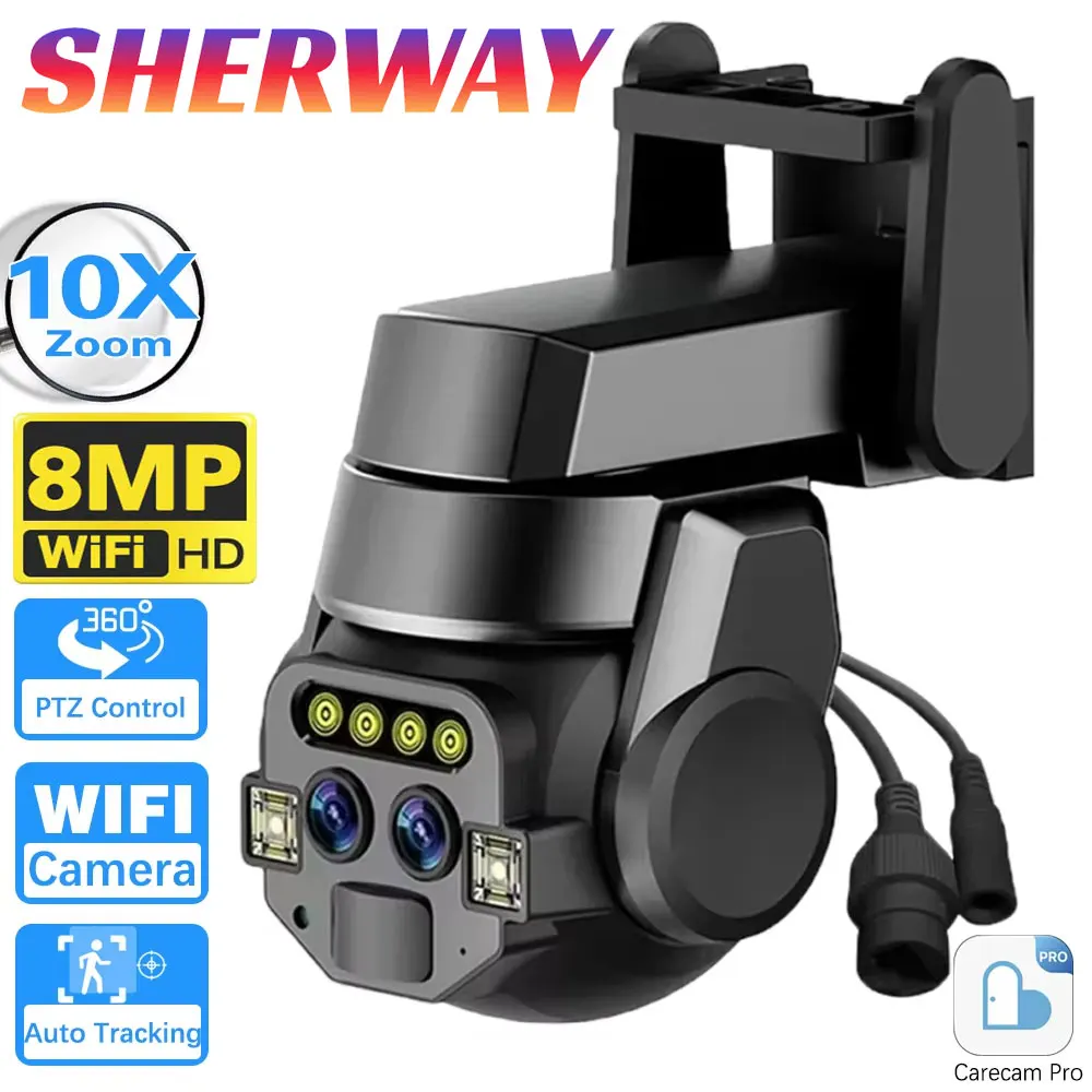 4K WLAN-Überwachungskamera für den Außenbereich, Dual-Objektiv PTZ IP-Kameras, automatische Verfolgung, Videosicherheitsschutz, CCTV, drahtlose Überwachung