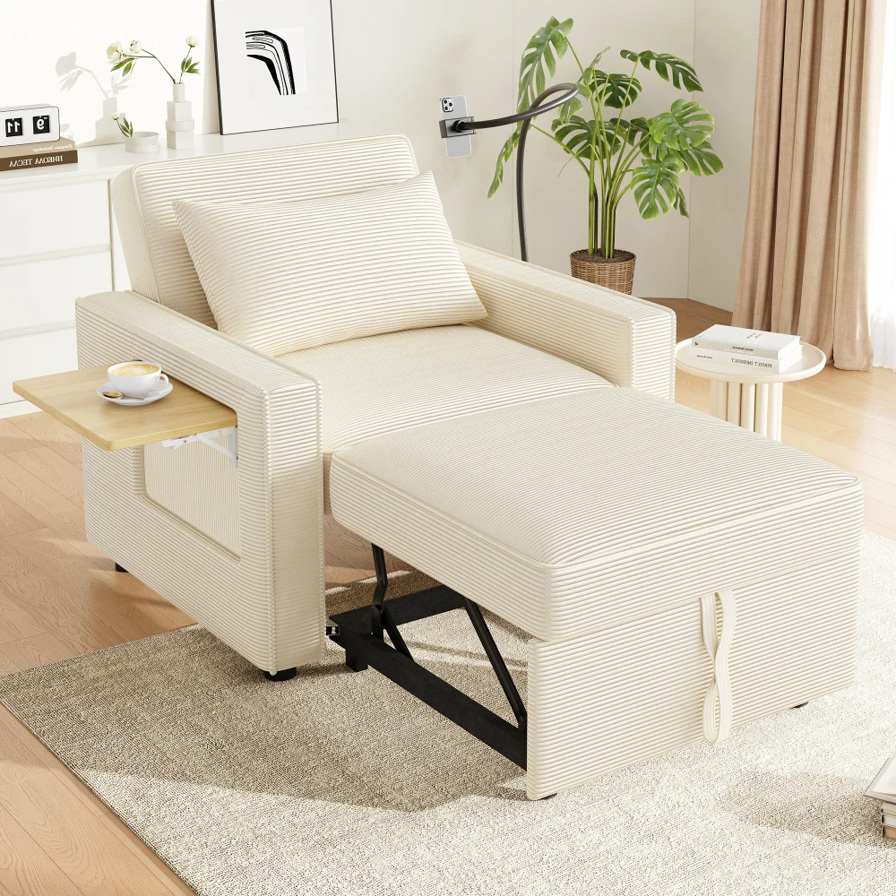 PINGGO Multifunktionales Klappsofa 1-Sitzer mit Liegefunktion, USB-Ladefunktion, Handyhalterung, Kabelmanagement, platzsparend für das Wohnzimmer