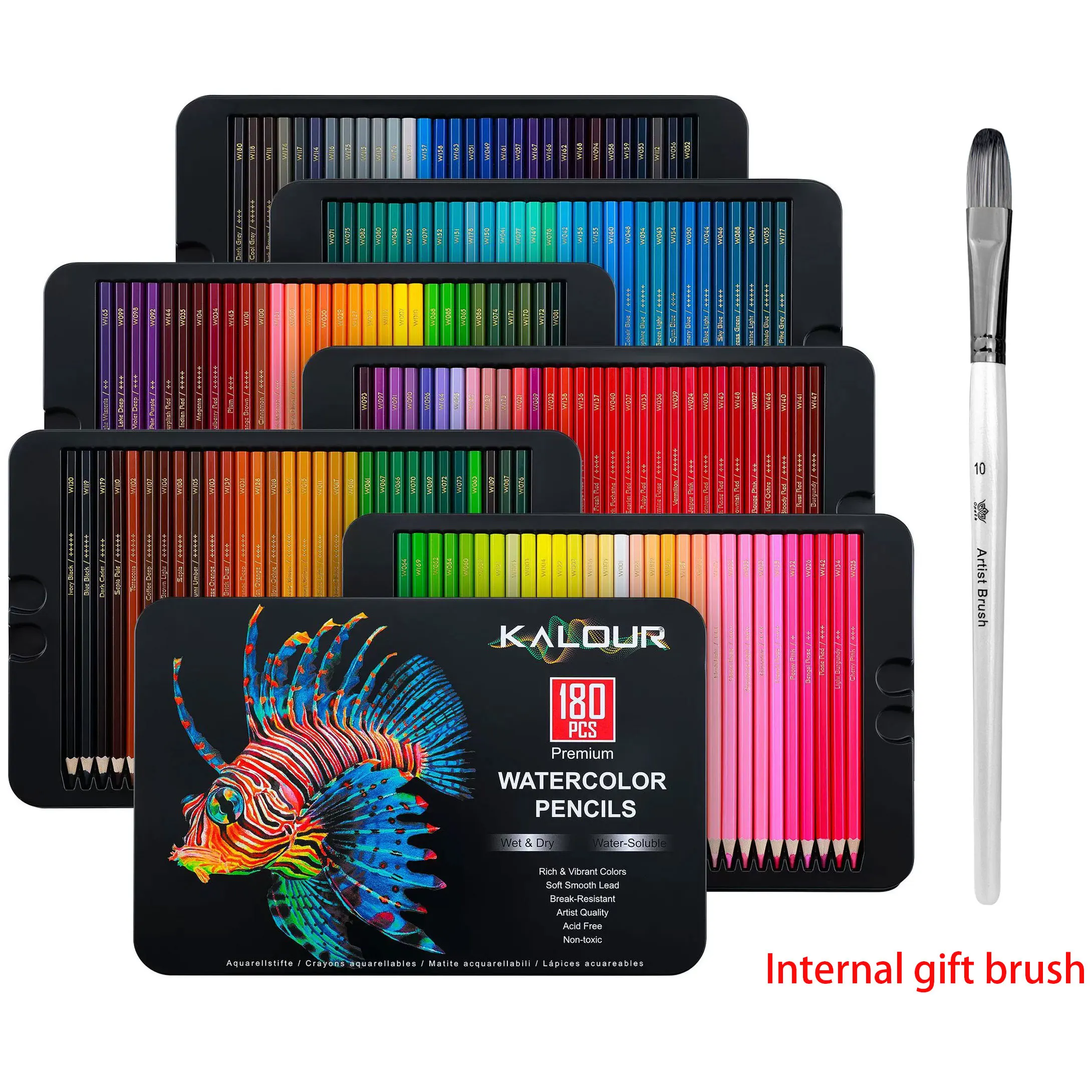KALOUR 180 Farben Luxus-Eisenbox-Set mit wasserlöslichen Buntstiften für Kunstzeichnen, Malen, spezielle Farbstifte Image