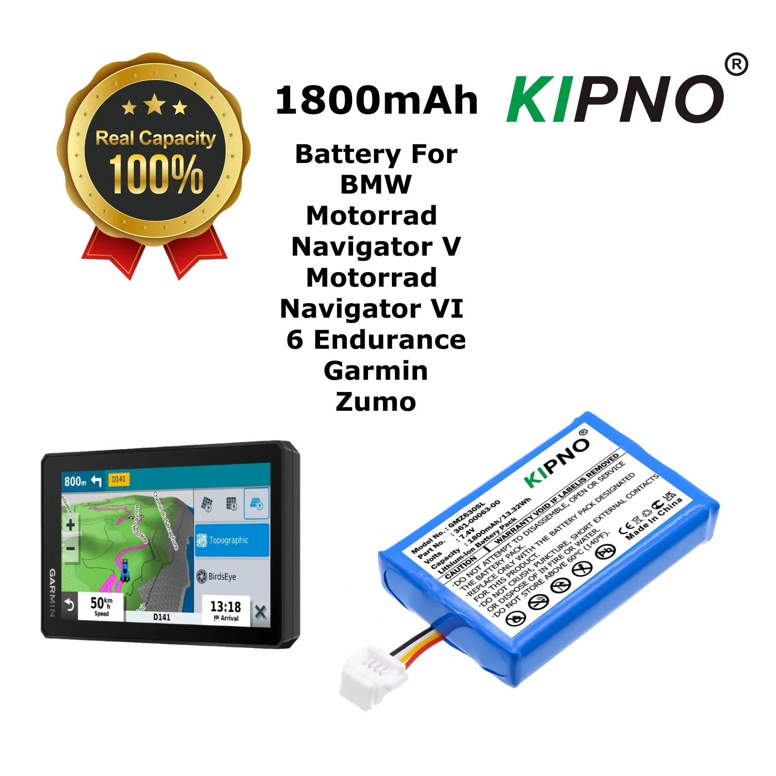 KIPNO 1800mAh/13.32Wh GPS Navigator Battery 361-00063-00 361-00063-04 For Garmin Zumo BMW Motorrad Navigator V VI 6 Endurance