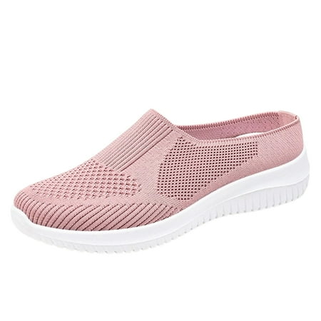2026 Womens Breathable Knit -On Walking Shoes Comfortable Summer on Loafers Width Orthopedic Casual Backless Sneakers Dressy Flat Clogs Tennis Mules and Slide in with Arch Support