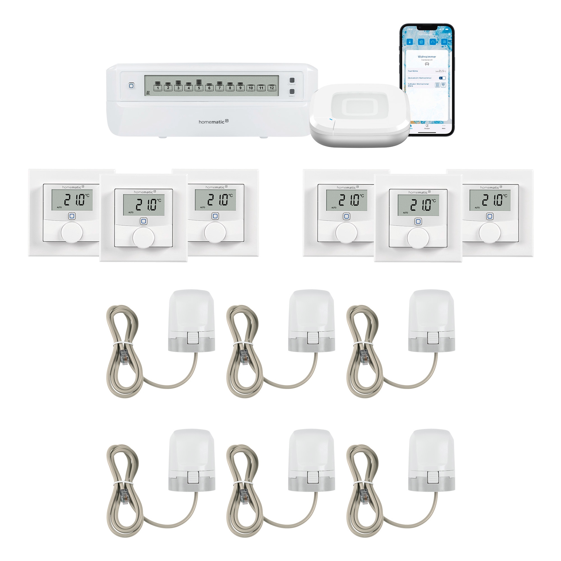 HOMEMATIC IP Smart-Home-Zubehör "Starter Bundle Fußbodenheizung für 6 Räume", weiß, B:28,5cm H:32cm T:40,5cm, Smart-Home-Stationen Image