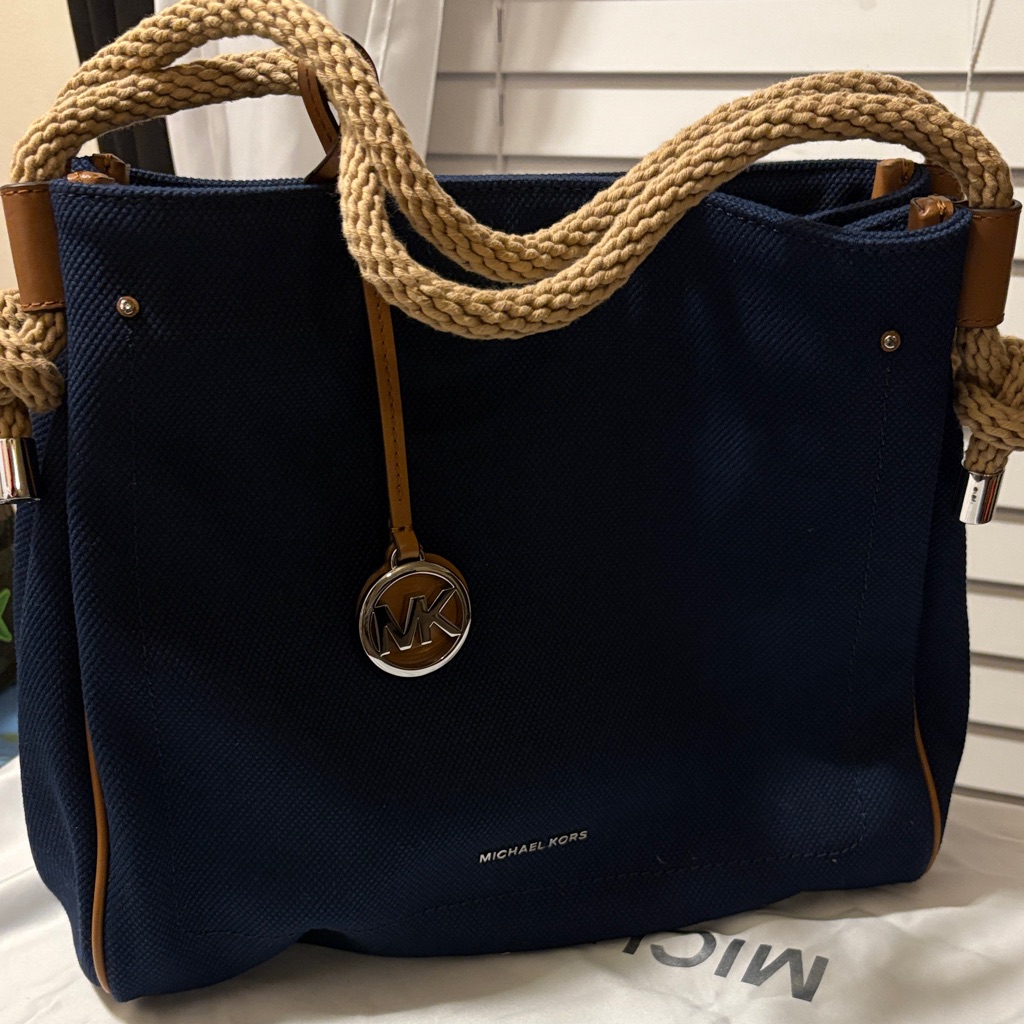 Michael Kors Bags | Brand New!!!!!! Michael Kors Navy Canvas Tote With Rope Handles And Mk Charm | Color: Blue/Tan | Size: Os